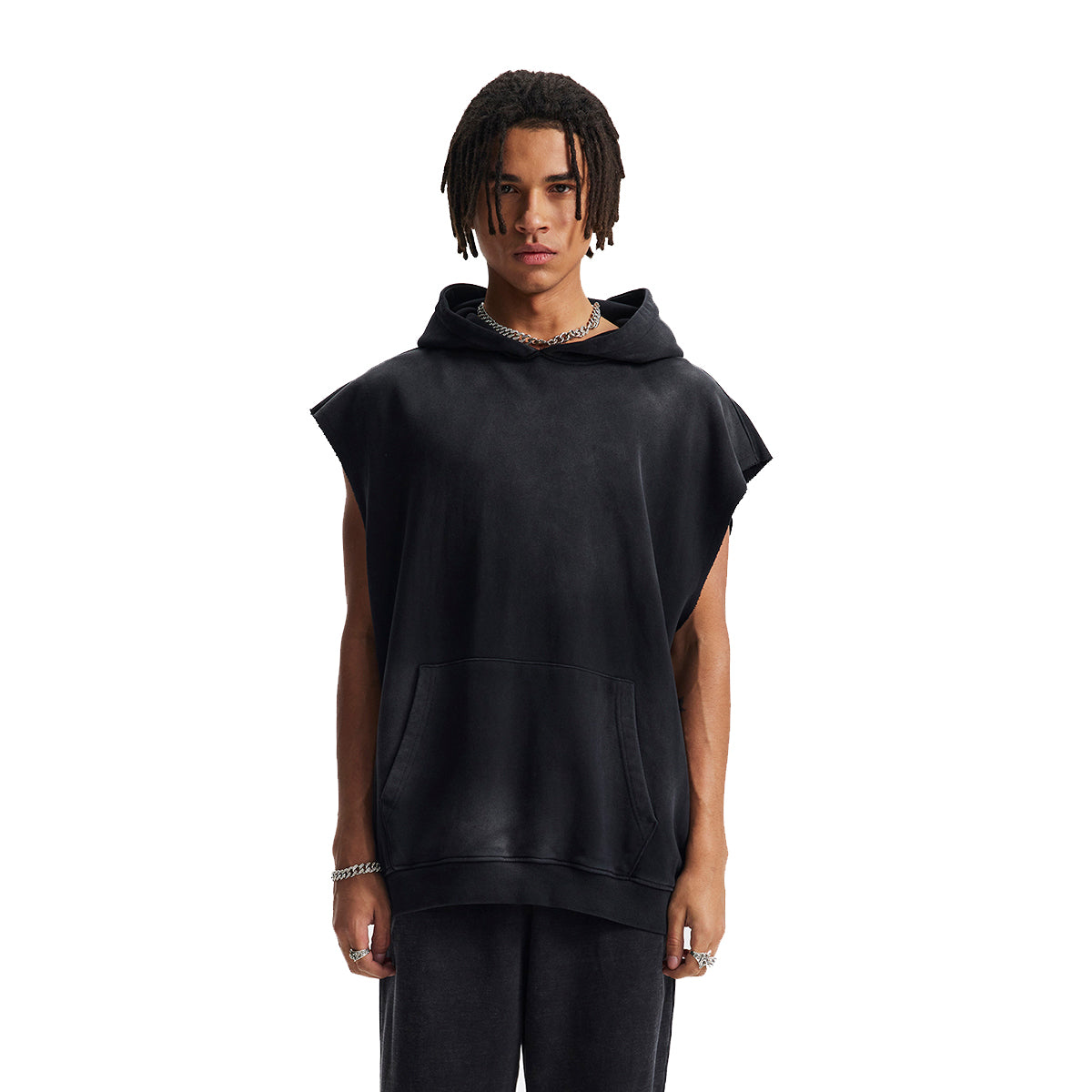 Distressed Sleeveless Crop Hoodie Top