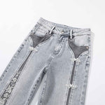 Risen Jeans Patchwork Pearl-Frog Closure Embroidered Jeans
