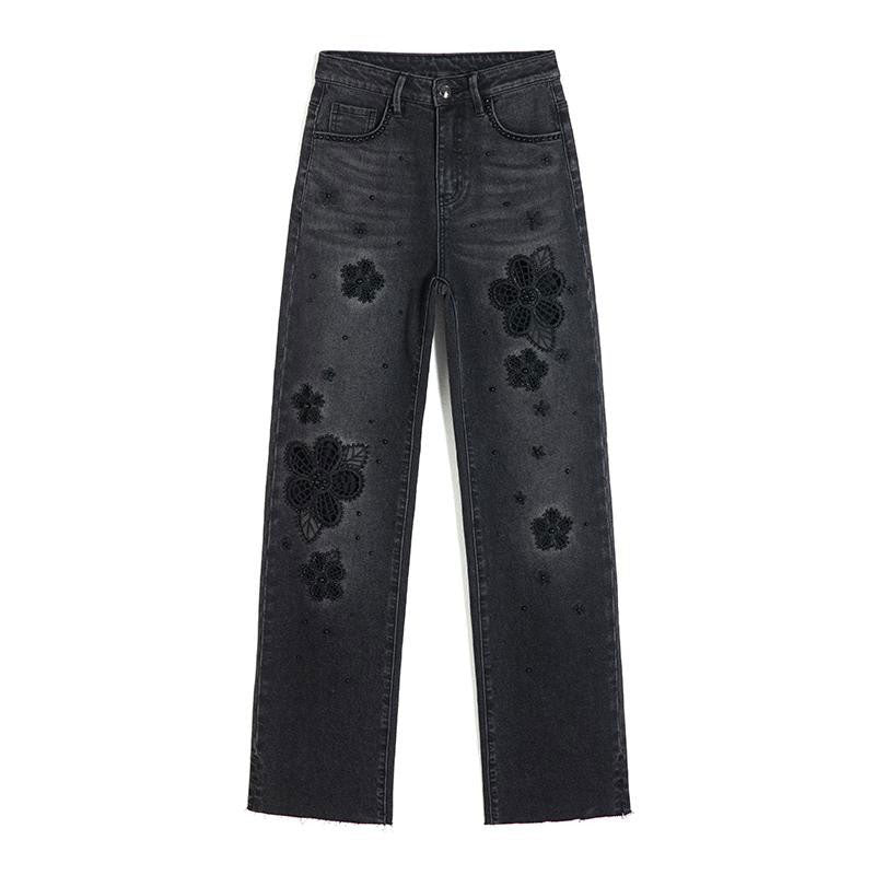 Risen Jeans Pearl-Embellished Floral Embroidered Cut-Out Jeans