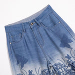 Risen Jeans Butterfly Floral Embroidered Cut-Outs Ombré Jeans