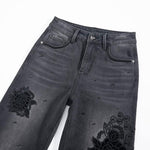 Risen Jeans Pearl-Embellished Floral-Embroidered Whisker Jeans
