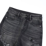 Risen Jeans Sequined & Beaded Floral Embroidery Tapered Ankle Jeans
