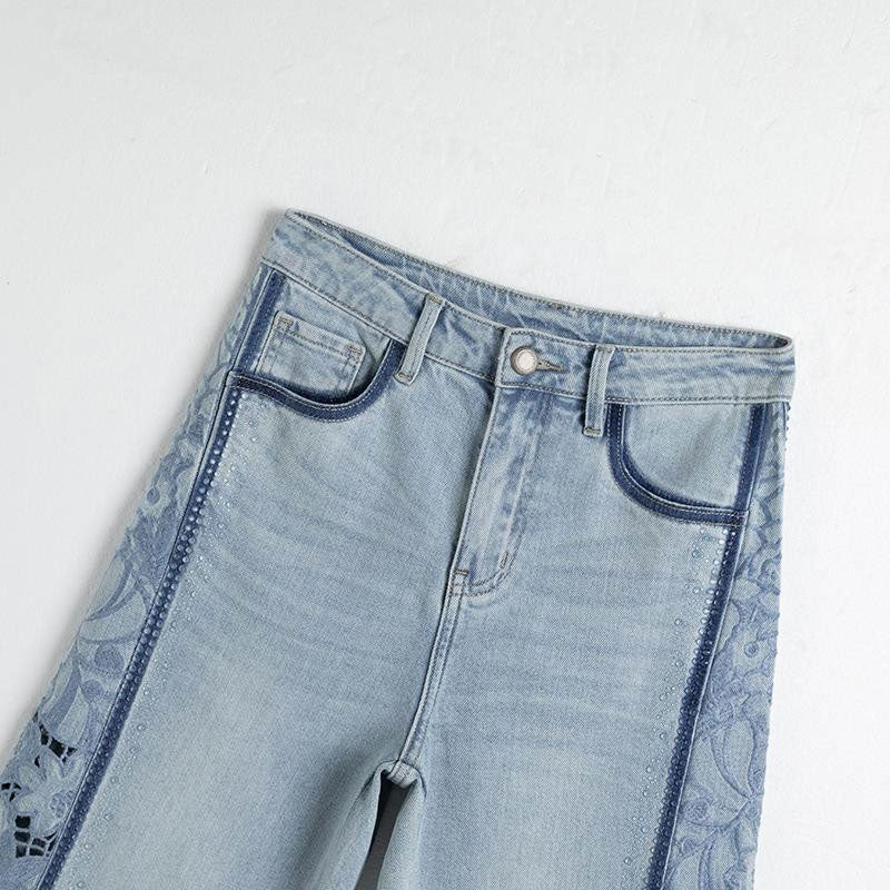 Risen Jeans Lightweight Rhinestone & Embroidered Cut-Out Jeans