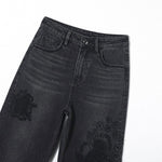 Risen Jeans Pearl-Embellished Embroidery Cut-Out Whisker Jeans