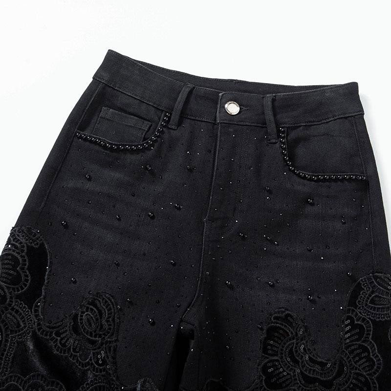 Risen Jeans Patchwork Floral-Embroidered Sequined Bootcut Jeans