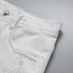 Pearl-embellished Embroidered Butterfly Denim Shorts