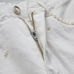 Pearl-embellished Embroidered Butterfly Denim Shorts