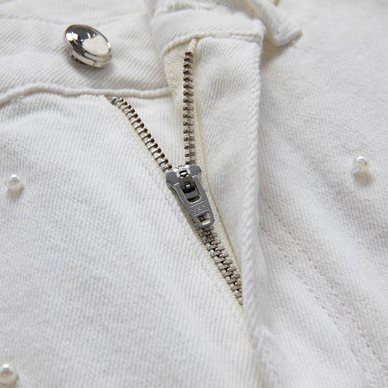 Pearl-Embellished Asymmetric Cut-Out Shorts