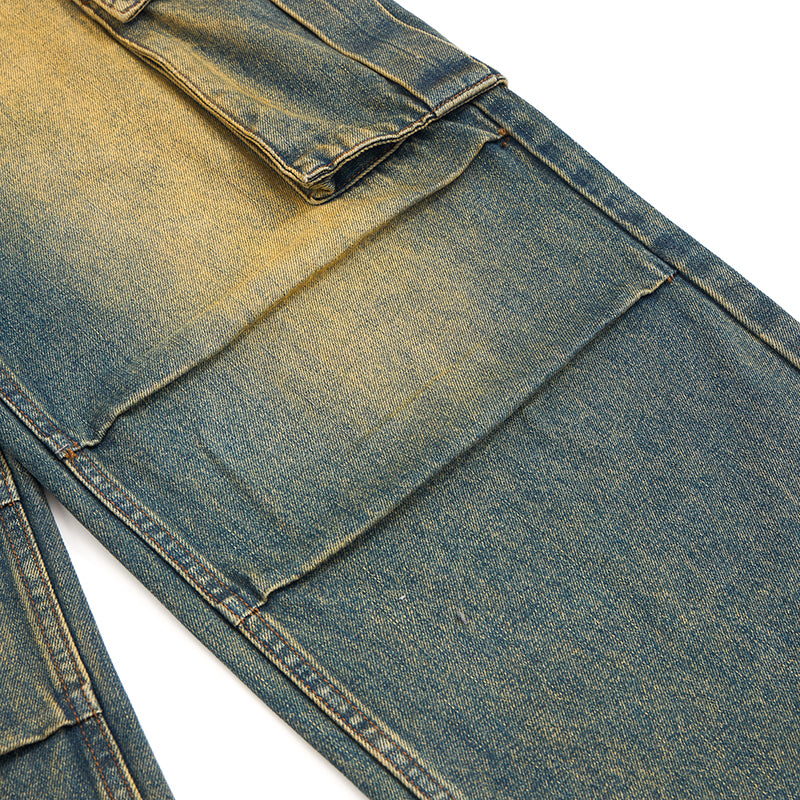 Muddy WashedVintage Washed Pleated Knee Cargo Jeans