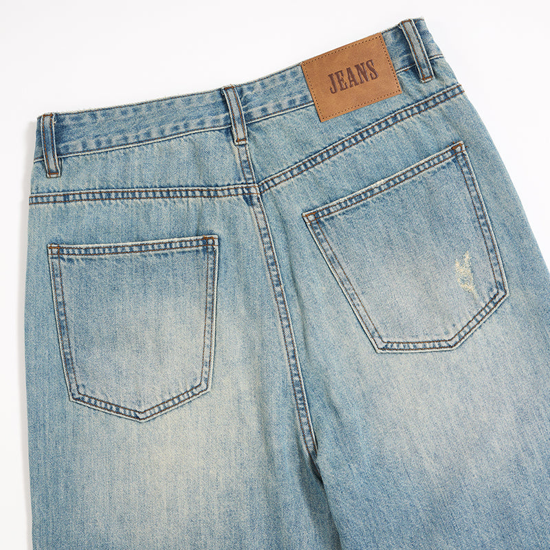 Mud WashedOversized Faded Ripped Jeans