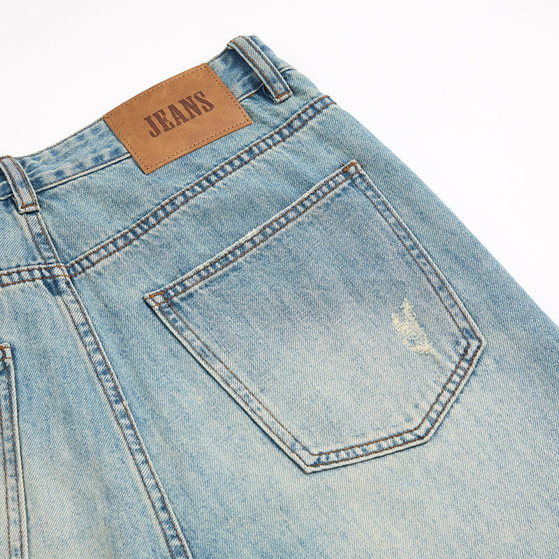 Mud WashedOversized Faded Ripped Jeans