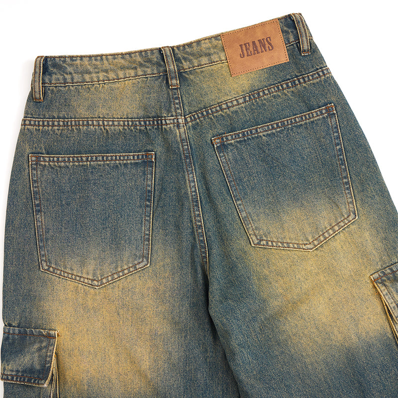 Muddy WashedVintage Washed Pleated Knee Cargo Jeans