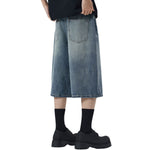 Wide-Leg Bermuda Washed Denim Shorts