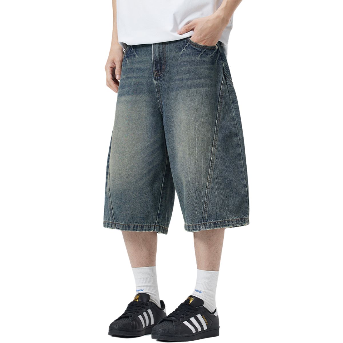 Barrel Fit Bermuda Washed Denim Shorts