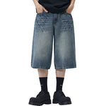 Wide-Leg Bermuda Washed Denim Shorts