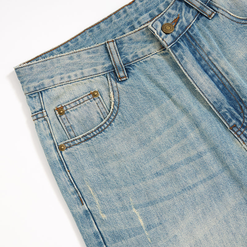 Mud WashedOversized Faded Ripped Jeans