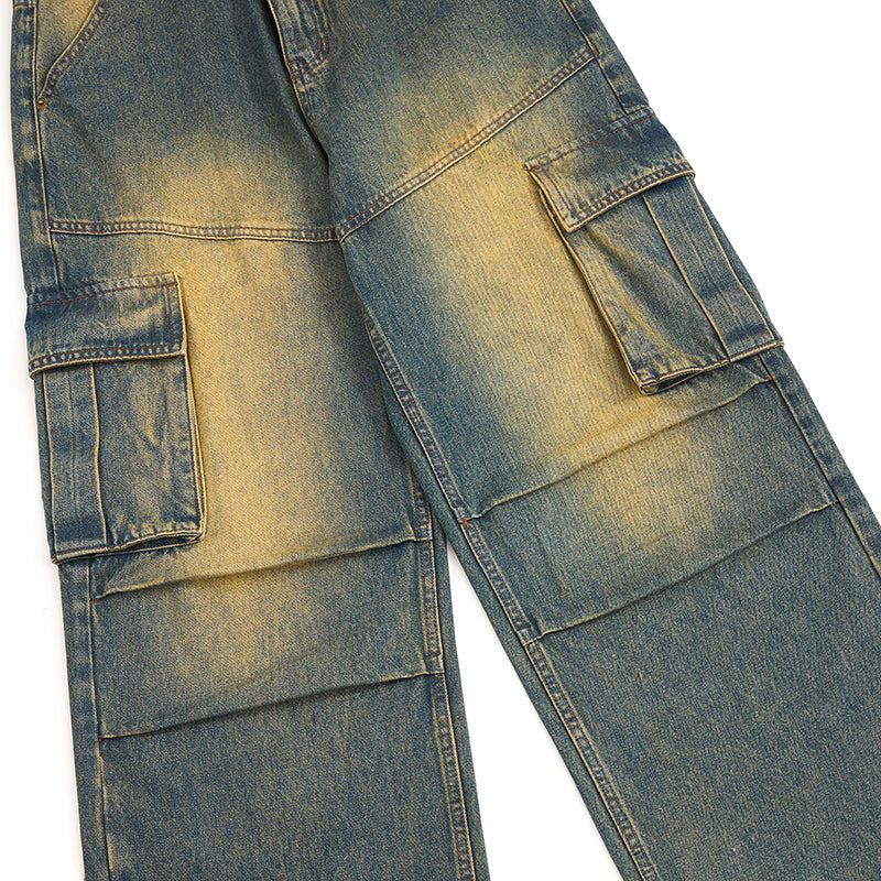 Muddy WashedVintage Washed Pleated Knee Cargo Jeans