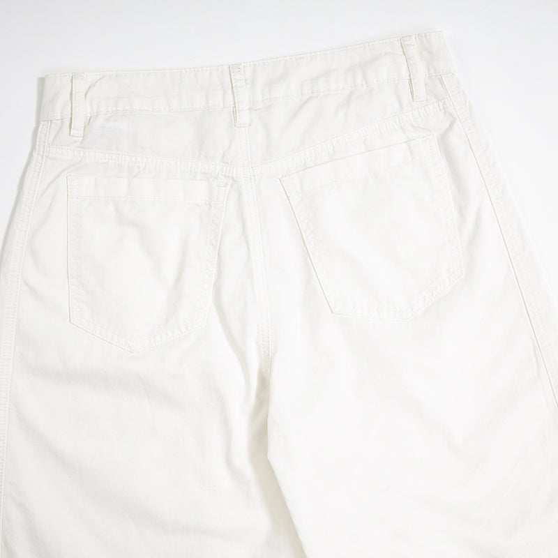 White Cotton Barrel-Leg Trousers