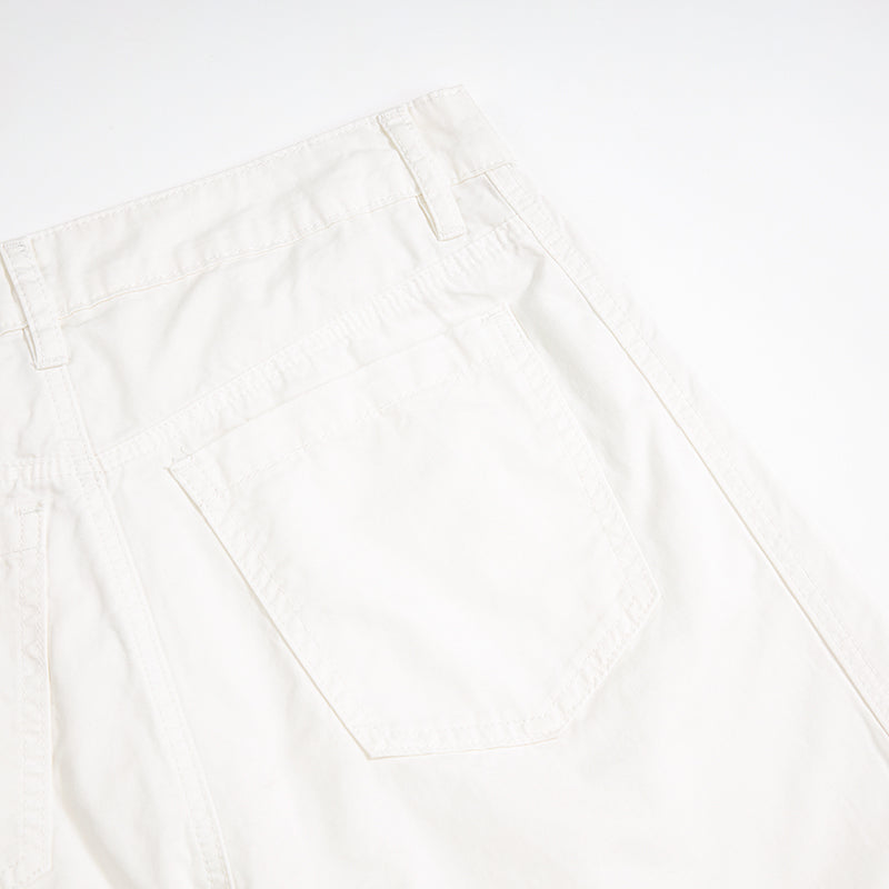 White Cotton Barrel-Leg Trousers