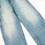 Washed Distressed Barrel-Leg Jeans