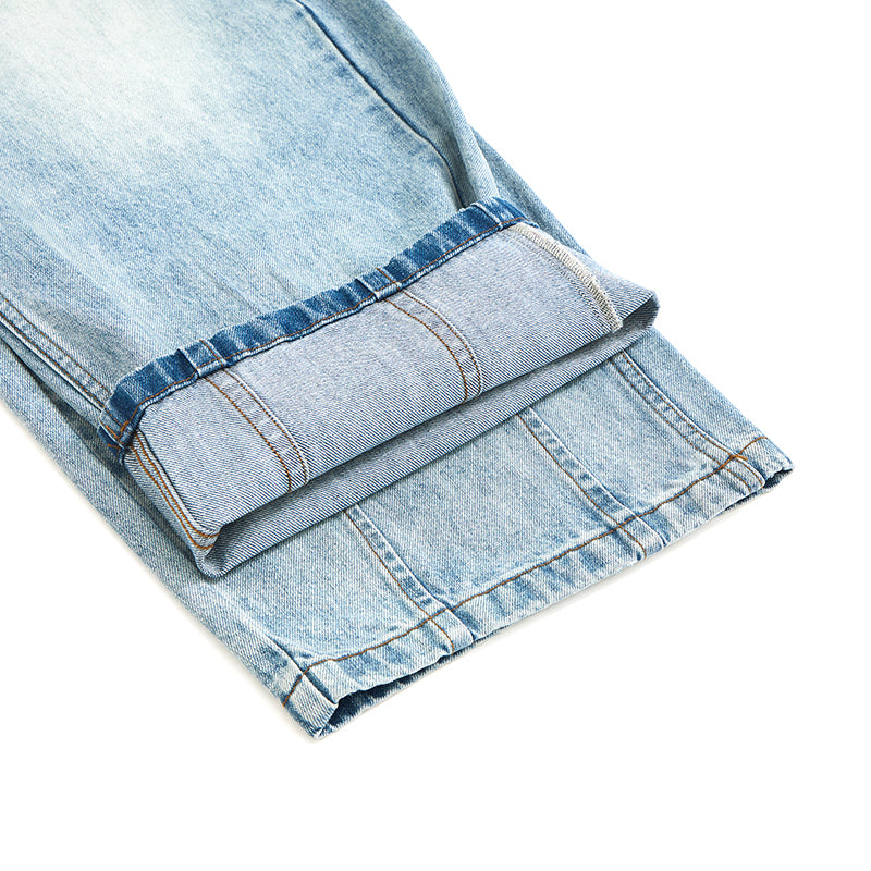 Light Blue Pleated Barrel-Leg Jeans