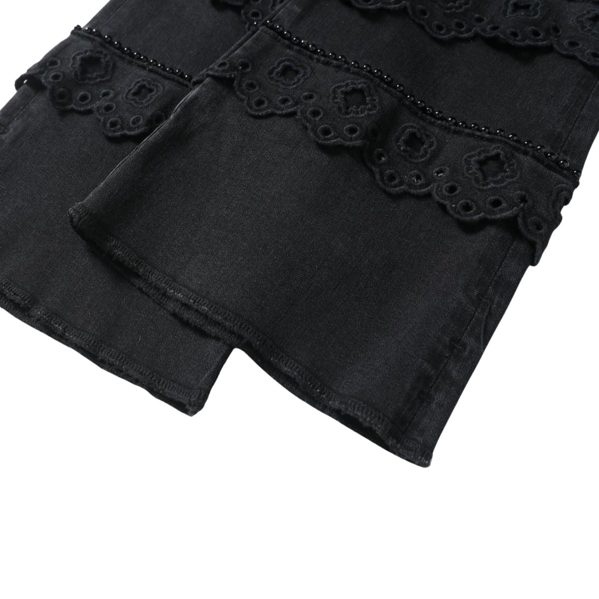 Risen Jeans Pearl-Embellished Embroidered Patchwork Cut-Out Jeans