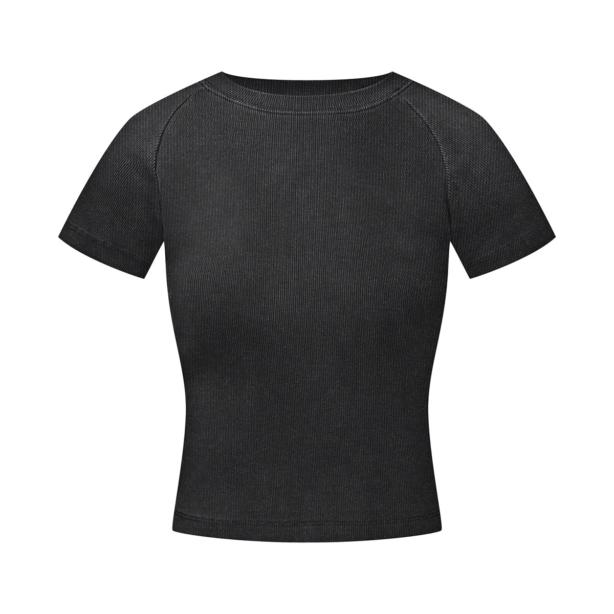 Crew Neck Ribbed Crop T Shirt 8oz