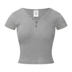 Camiseta Henley de canalé de manga corta de 8 oz