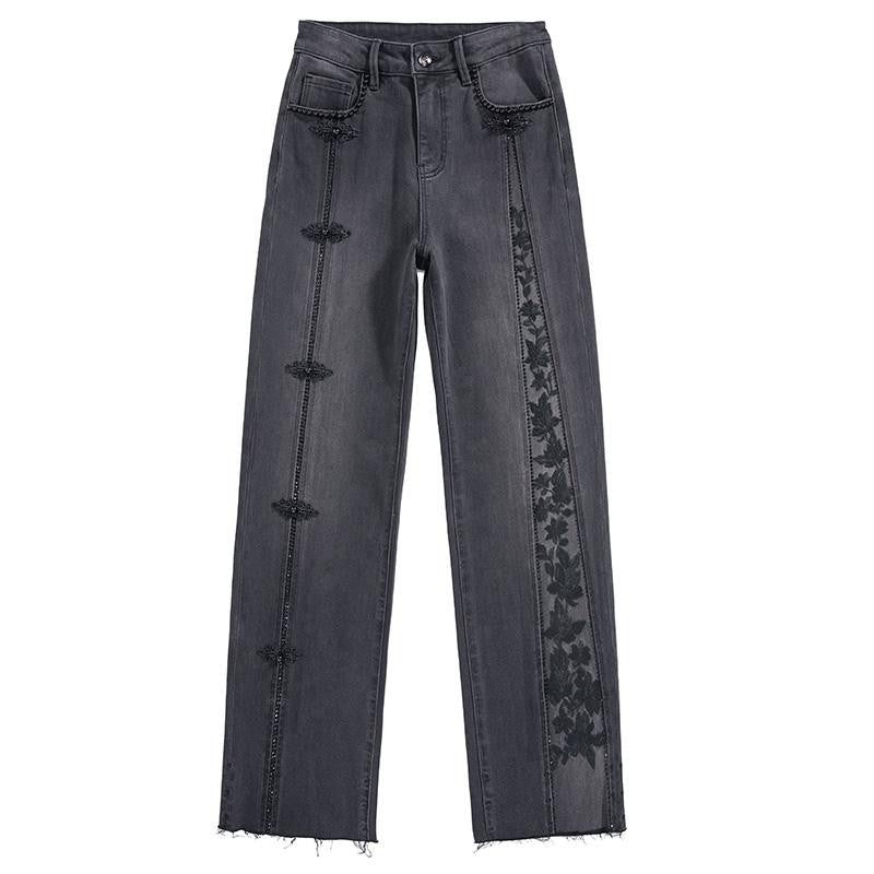 Risen Jeans Pearl-Frog Embroidered Wide-Leg Jeans