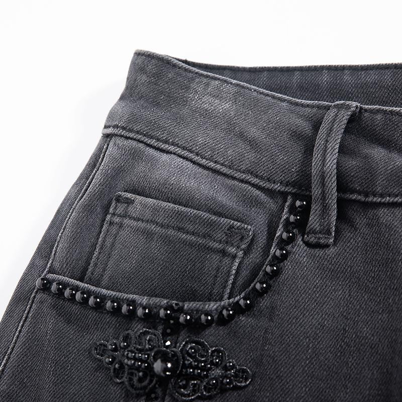 Risen Jeans Pearl-Frog Embroidered Wide-Leg Jeans