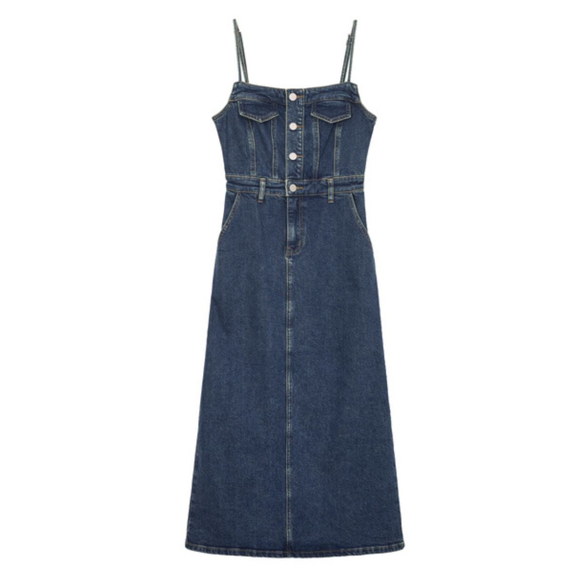 Falda vaquera con bordado de perlas y lavado vintage