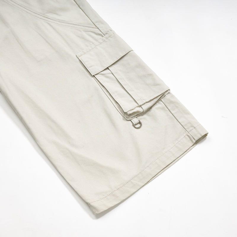 Beige Oversized Cargo Cropped Pants