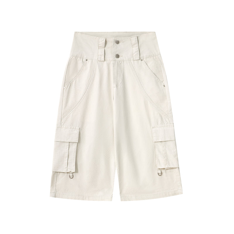 Beige Oversized Cargo Cropped Pants