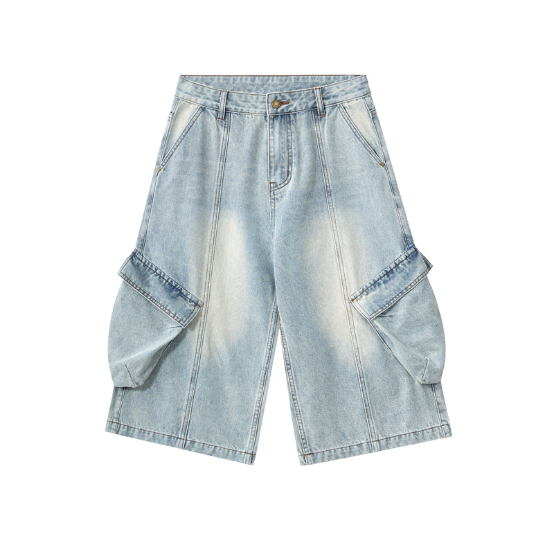 Pantalones cargo holgados de mezclilla recortados