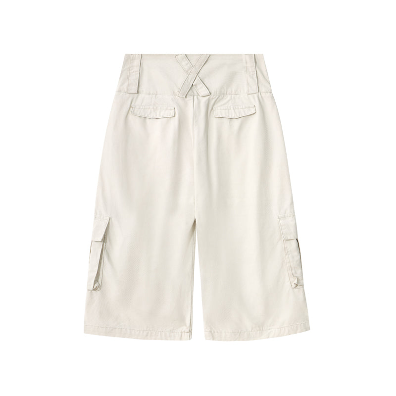 Beige Oversized Cargo Cropped Pants