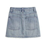 Falda vaquera con bordado de perlas y lavado vintage