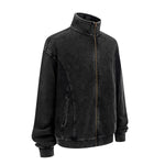 Stand Collar Panel Detail Washed Zip Up Sweatshirt