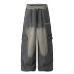 Casual Wide Leg Cargo Pants Striped Elastic Waistband