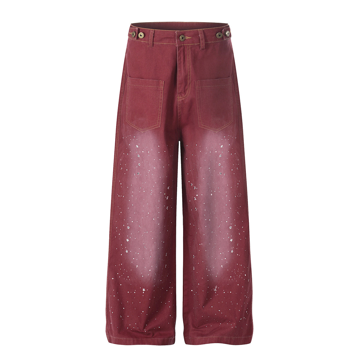 Rhinestone Star Print Vintage Washed Wide Leg Pants