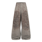 Paint Splatter Detail Wide Leg Jeans Geometric Stitching