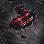 Ripped Patchwork Plaid Denim Bermuda Shorts