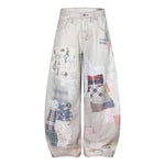 High Street Vintage-Inspired Patchwork Print Wide-Leg Jeans