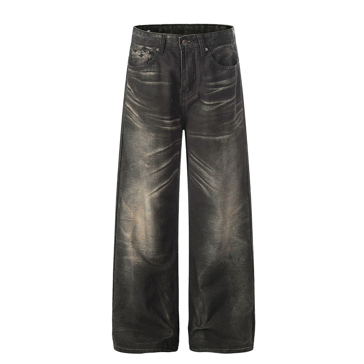 Premium High Street Washed Whisker Loose Straight Jeans