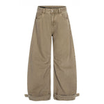 Adjustable Cuffs High Waist Wide Leg Beige Cargos