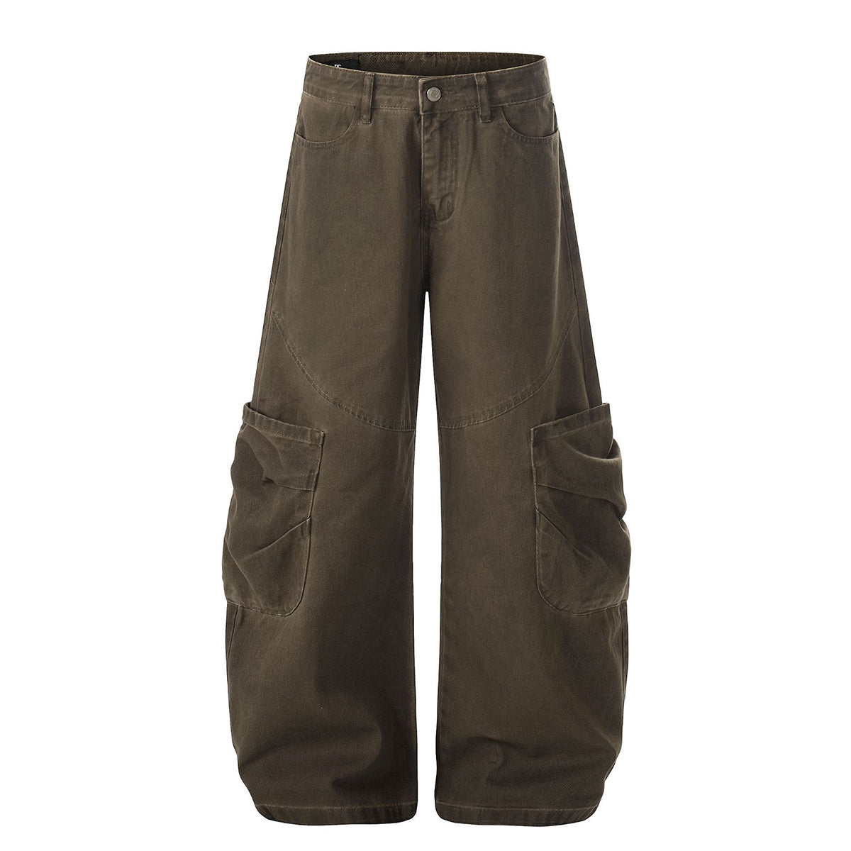 Curved Panel Wide-Leg Utility Cargo Pants