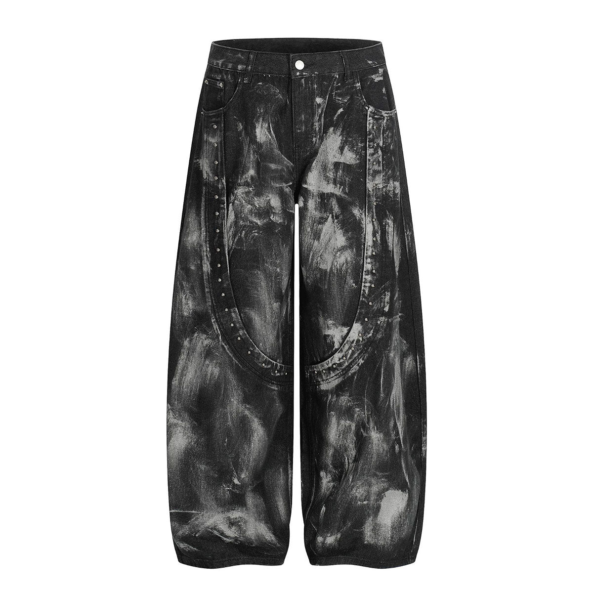Studded Black Paint Splatter Wide Leg Jeans