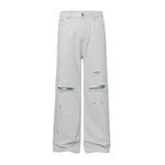High Street Washed Distressed Wide Leg Flared Jeans