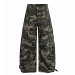Camouflage Utility Wide Leg Adjustable Hem Pants