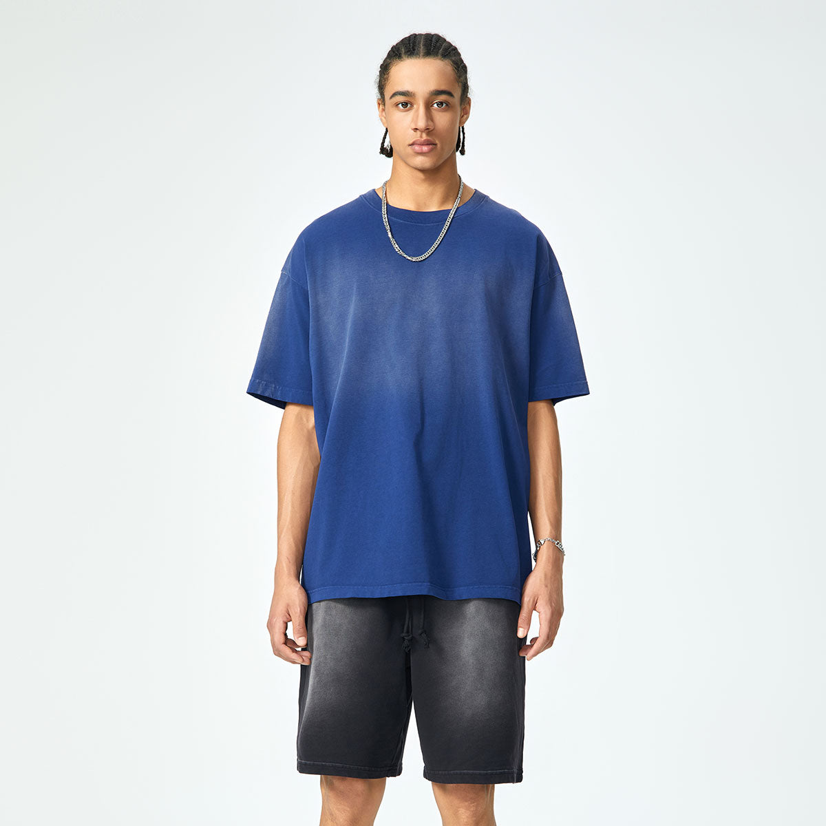 Dark Blue Loose Fit Faded Tee 7.5oz