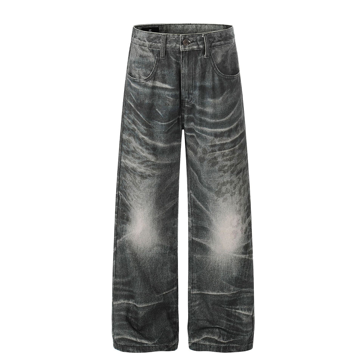 Hand-Rubbed Whisker Premium High Street Loose Straight Jeans